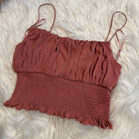 Tops - Rust Smocked Crop Cami Top Women’s Small Adjustable Straps Ruffle Hem Boho